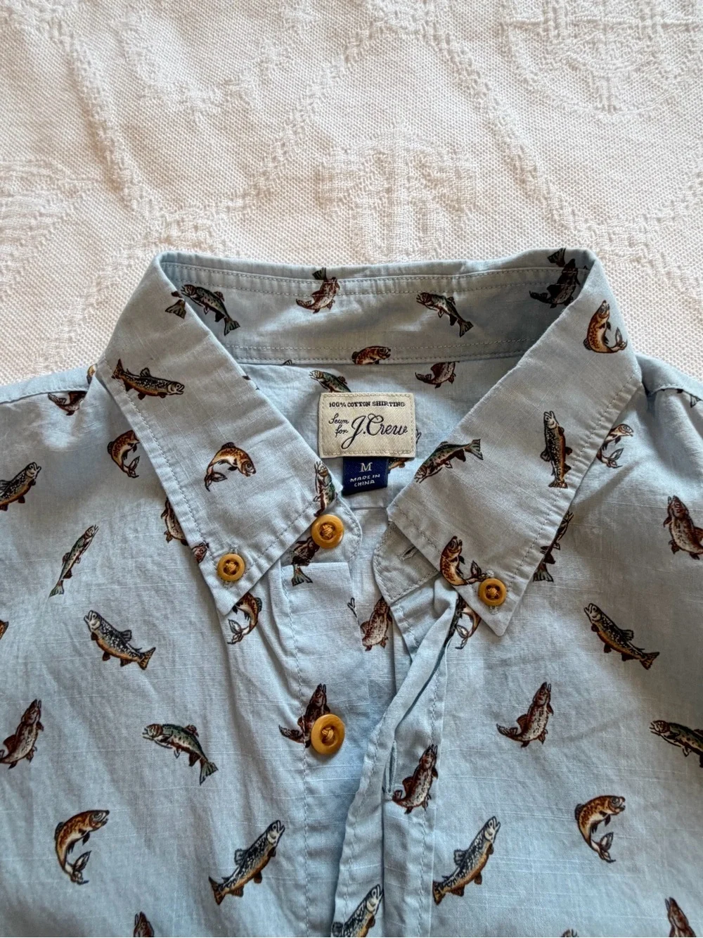 J. Crew Light Blue Fish Print Button-Down Shirt